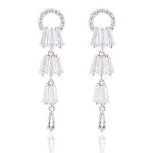Crystals Circle Layers Chain Long Tassel Earrings